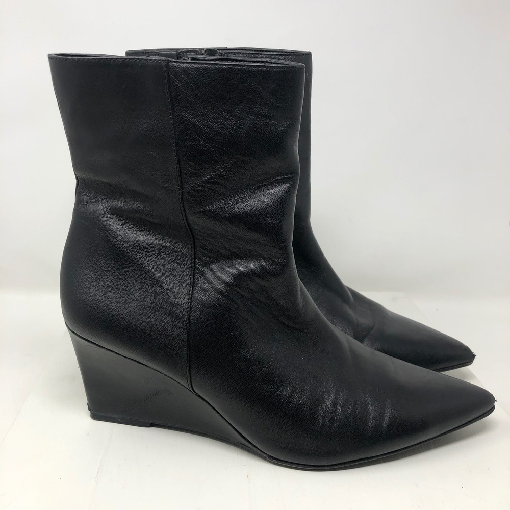 Naturalizer Dario Wedge Boots Womens 9.5 Black Leather Pointed Toe Side Zip